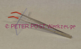 Tweezer pointed angled red rubberized 155 mm